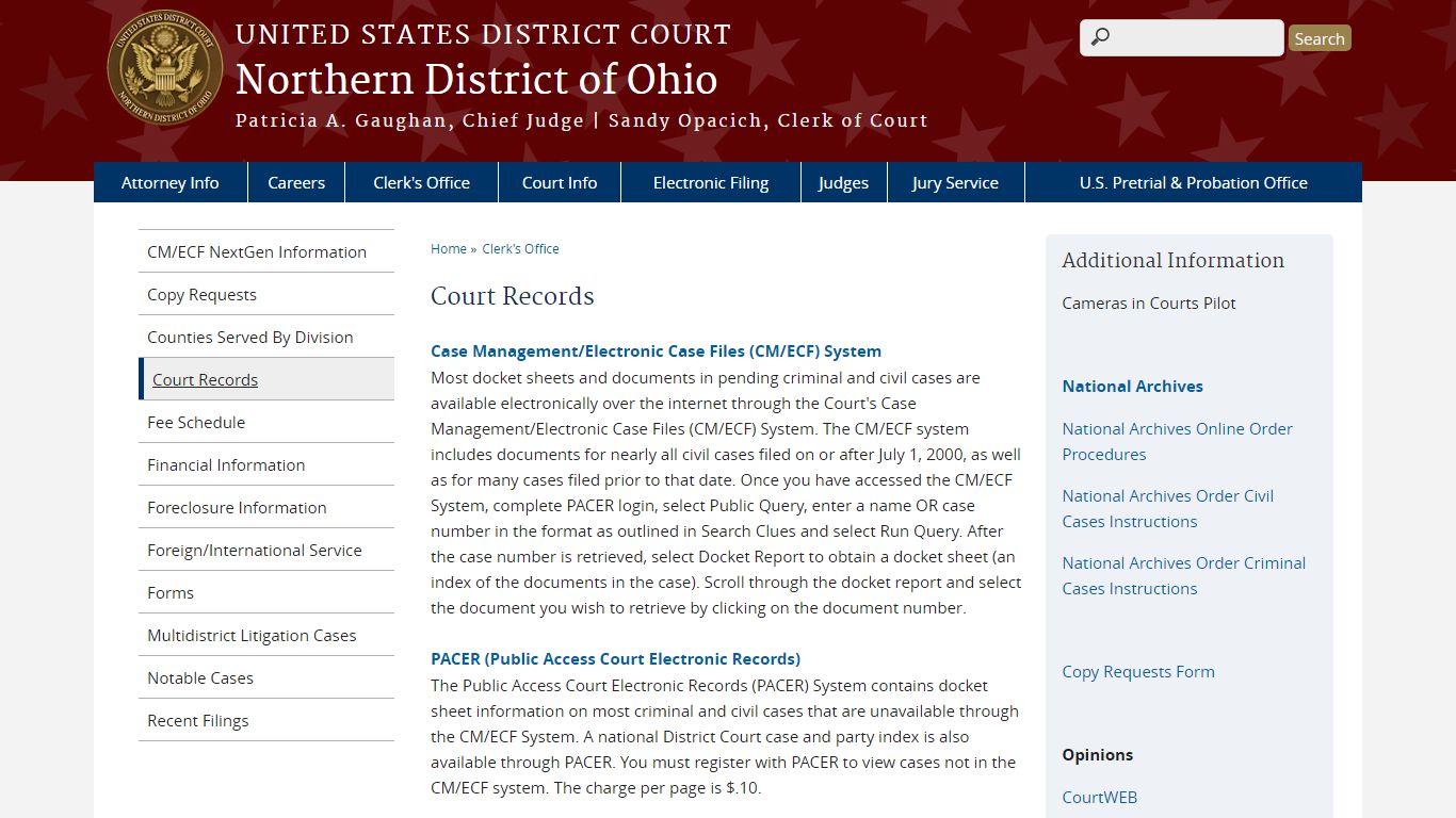 Court Records | Northern District of Ohio | United States District Court